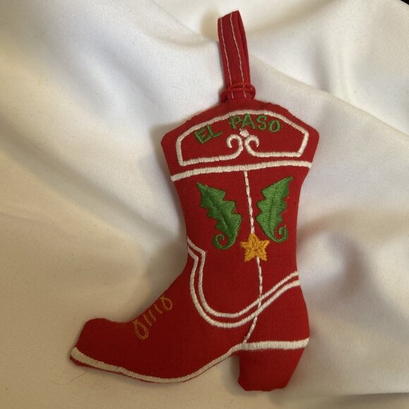Cowboy Boot Mini Christmas Stockings 6 in. Red Embroidered El Paso Holiday - Picture 1 of 6